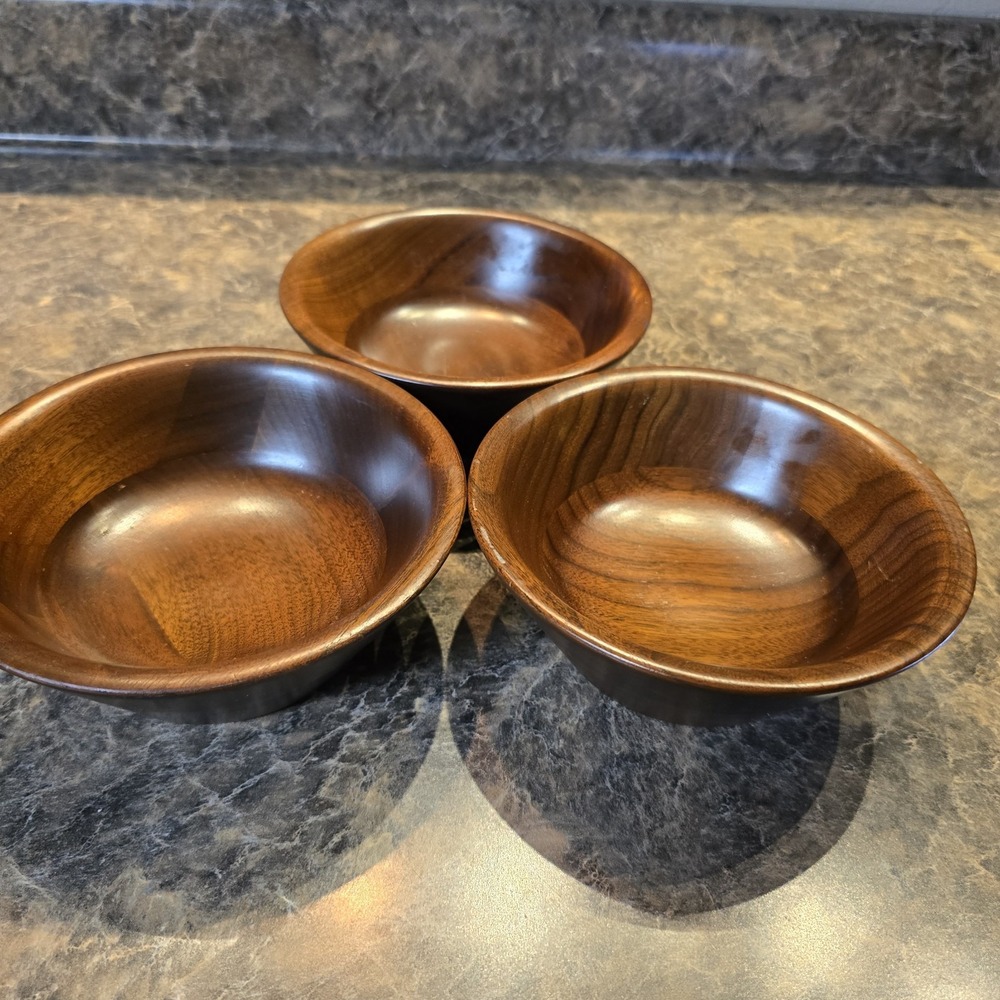 Vintage Vermillion Segmented‎ Walnut Salad Bowls  MCM 3 Bowls